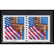 2913v 32c U.S. Flag Over Porch Very Fine MNH LGG CNP Left 99969 PA1733