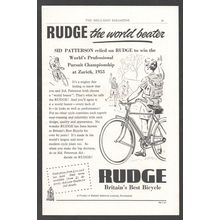 RUDGE BICYCLE (Sid Patterson) :- Original Vintage 1954 Advert <> POST FREE