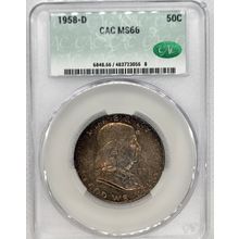Monster Toned 1958 D Franklin Half Dollar MS66 CAC