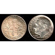USA Dime 1960 Coin 10c Roosevelt Torch D Denver Mint