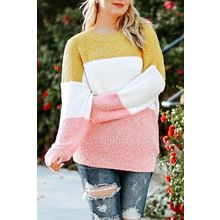 Yellow Colorblock Bubble Sleeve Plus Size Sweater