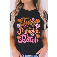 Black Take Me To The Pumpkin Patch Flower Print T Shirt