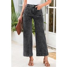 Black Chic Patch Pocket Straight Leg Loose Jeans