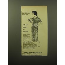1960 Saks Fifth Avenue Maternity Dress Ad - S.F.A's plaid-in-prospect