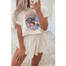Beige American Cowboy Western Graphic Tee and Ruffle Skort 2pcs Set