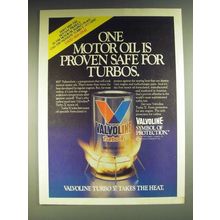 1984 Valvoline Turbo V Motor Oil Ad - One motor oil is proven safe for turbos