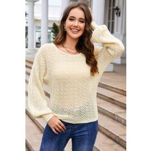Apricot Sheer Openwork Knit Sweater