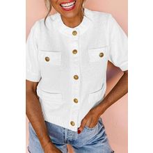 White Gold Buttons Textured Sweater T Shirt
