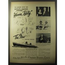 1953 United States Lines Cruise Ad - world's fastest moving house party
