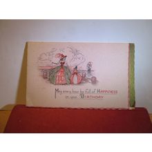 BIRTHDAY GREETINGS CARD used antique/vintage folded card Off to sea.. =