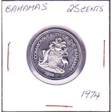 1974 Bahamas 25 Cents Proof Coin