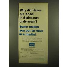 1965 Hanes Statesman Underwear Ad - Put Kodel In