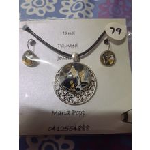 womens necklace and earring set hand painted brand new