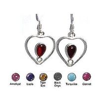 Sterling Silver Hand-Made Genuine Stone Heart Earrings