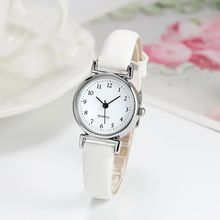 Ladies Small 2.4 cm (£1 Coin) White Face White Narrow Leather Strap Watch