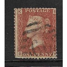 GB 1858 QUEEN VICTORIA 1d RED PLATE 214 OF USED SG43 BK perf fault