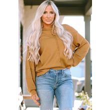 Exposed Seam Patchwork Bubble Sleeve Waffle Knit Top