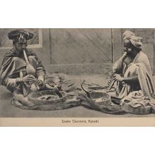 Karachi Snake Charmers Antique Indian Postcard