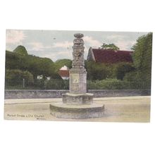 MARKET CROSS & CHURCH WILTON nr. SALISBURY, Wiltshire. unused antique postcard =