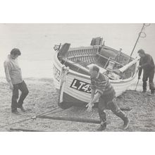 Dunwich Fisherman Rushing By Boat Suffolk RPC Postcard