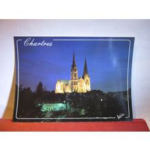illuminated, CHARTRES CATHEDRAL, FRANCE. unused postcard #