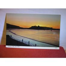 SUNSET AT PEEL, ISLE OF MAN unused vintage postcard by E T W Dennis dated 1975 =
