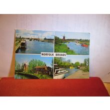multiview, THE NORFOLK BROADS used vintage postcard 1970 pm =