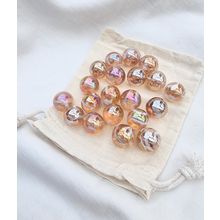 PINKY - 25 Glass Marbles, Iridescent Pink & White Swirl, 16mm, with Cotton Pouch