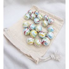 PANAMERICAN - 25 Beautiful Glass Marbles, Rainbow Swirls, 16mm with Cotton Pouch