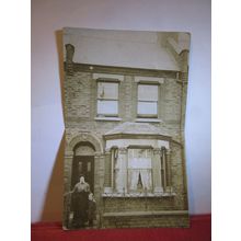 MOTHER,GIRL OUTSIDE UNKNOWN VICTORIAN HOUSE no 61 antique photograph postcard =