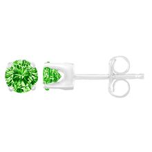 925 Sterling Silver 0.15 Cttw Round Brilliant-Cut Green Diamond Classic 4-Pr...