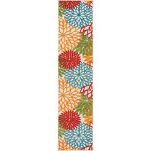 12' Runner Green And Ivory Floral Indoor Outdoor Runner Rug