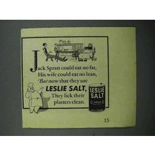 1944 Leslie Salt Ad - Jack Spratt Could Eat no Fat