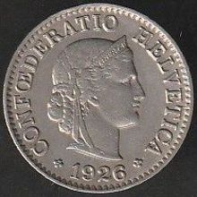 1926 B Switzerland 5 Rappen Coin