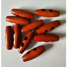 10 Medium Brown Toggle or Horn Wooden Buttons Size 30mm by 10mm