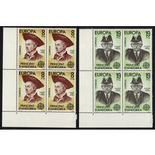 Andorra Sp. Famous People Europa CEPT 2v Corner Blocks of 4 1980 MNH SG#124-125