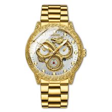 BINBOND B3030 Embossed Dragon Luminous Waterproof Quartz Watch, Full-gold Gold,