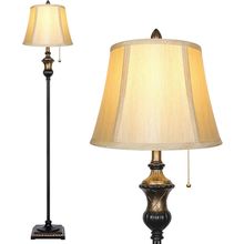 TOBUSA Traditional Floor Lamp, Classic Standing Lamp with Bronze Fabric Shade, V