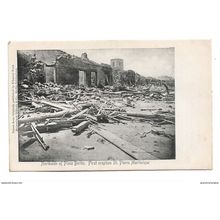 Postcard Martinique north side of Place Bertin after first volcano eruption 1902