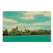 Postcard Mozambique Lourenço Marques Maputo quays & town Portuguese warship 1965
