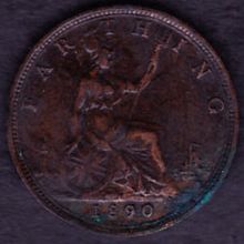 1890 Great Britain 1 Farthing Coin