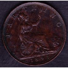 1893 Great Britain 1 Farthing Coin