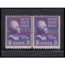 807 3c Thomas Jefferson Barely Clears MNH BPS Hor Pair KA7411