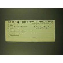 1918 The University of Chicago Press Ad - Do any of these subjects interest you?