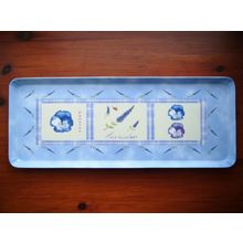 Melamine Ware Sandwich Tray/Serving Tray, Pansies/Lavender, Floral Pale Blue VGC