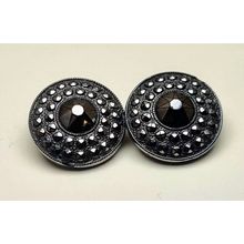 Disc Stud Round Stone Modernist Earrings