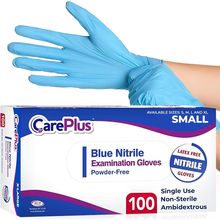 CARE plus Medical Grade Examination Nitrile Blue Gloves, Powder and Latex Free |