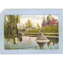 Rhode Island Central Falls Scene In Jenks Park Showing Fountain & Lake~246