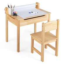 Toddler Multifunctional Activity Table and Chair Set with Paper Roll Holder-N...
