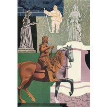London Statues Old Queen Bus Train Underground 1950s Painting Postcard